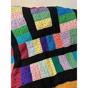 Extra Large Granny Square Crochet Multicolor Blanket Grandma Core Gift